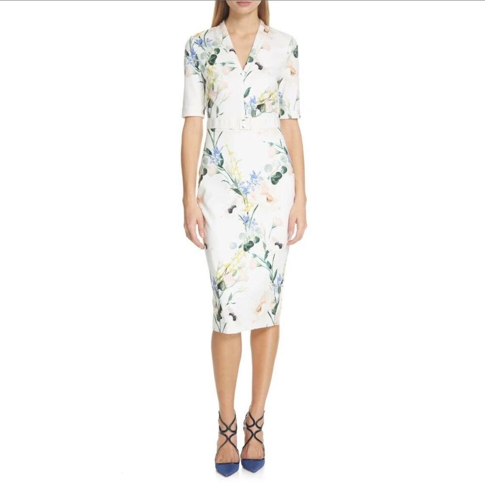 Ted Baker Lylli Elegance Pencil Dress White Floral Size 0 (XS)